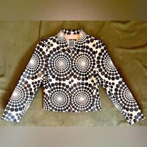 Vintage Retro Pattern Leather Zip Up Jacket Size Medium Pre Owned